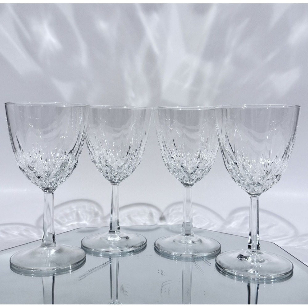 (4) Crystal Starburst Diamond Cut Square Stems 6in Stemware Champagne Glasses‎
